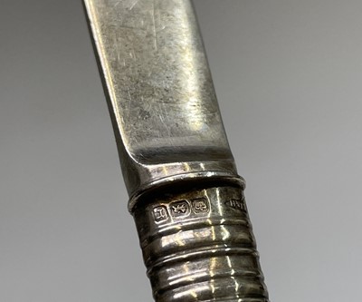 Lot 369 - Grape scissors, cake knives with silver bladed...