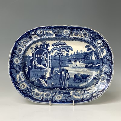 Lot 420 - A Staffordshire blue and white printed meat...