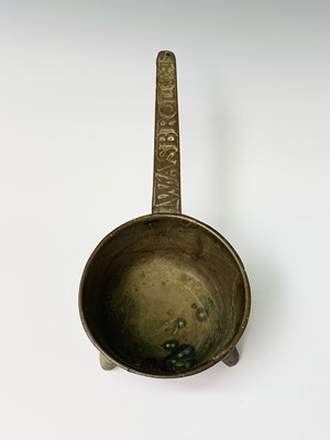 Lot 423 - An 18th century bronze skillet, the handle...