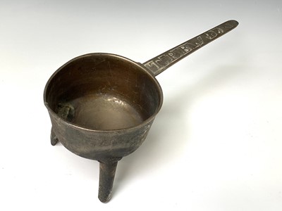 Lot 432 - An 18th century bronze skillet, the handle...