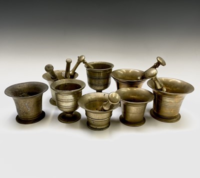 Lot 437 - Eight various bronze and brass mortars,...