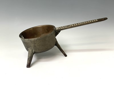 Lot 433 - An 18th century bronze skillet, the handle...