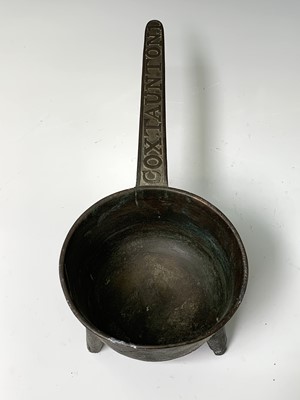 Lot 434 - An 18th century bronze skillet, the handle...