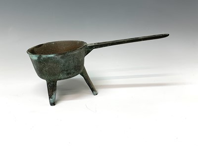 Lot 443 - An 18th century bronze skillet, the handle...