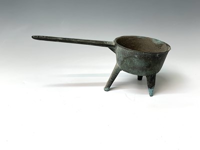 Lot 443 - An 18th century bronze skillet, the handle...