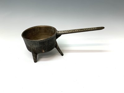 Lot 443 - An 18th century bronze skillet, the handle...