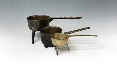 Lot 444 - An 18th century bronze skillet, the handle...