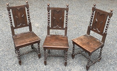 Lot 426 - A set of three late Victorian oak side chairs,...