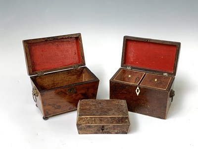 Lot 499 - Two George III tea caddies and a small box,...