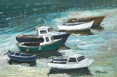 Lot 194 - Jack PENDER (1918-1998) Moored Boats, 1988 Oil...