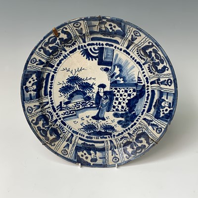 Lot 508 - A Delft blue and white charger, 18th century,...