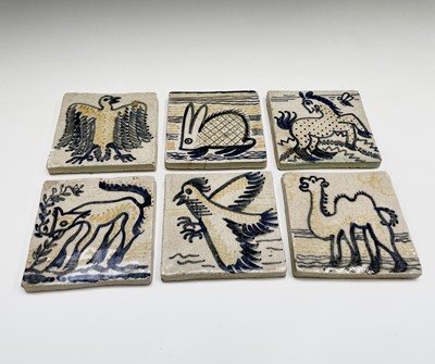 Lot 841 - A set of six studio pottery tiles, each hand...
