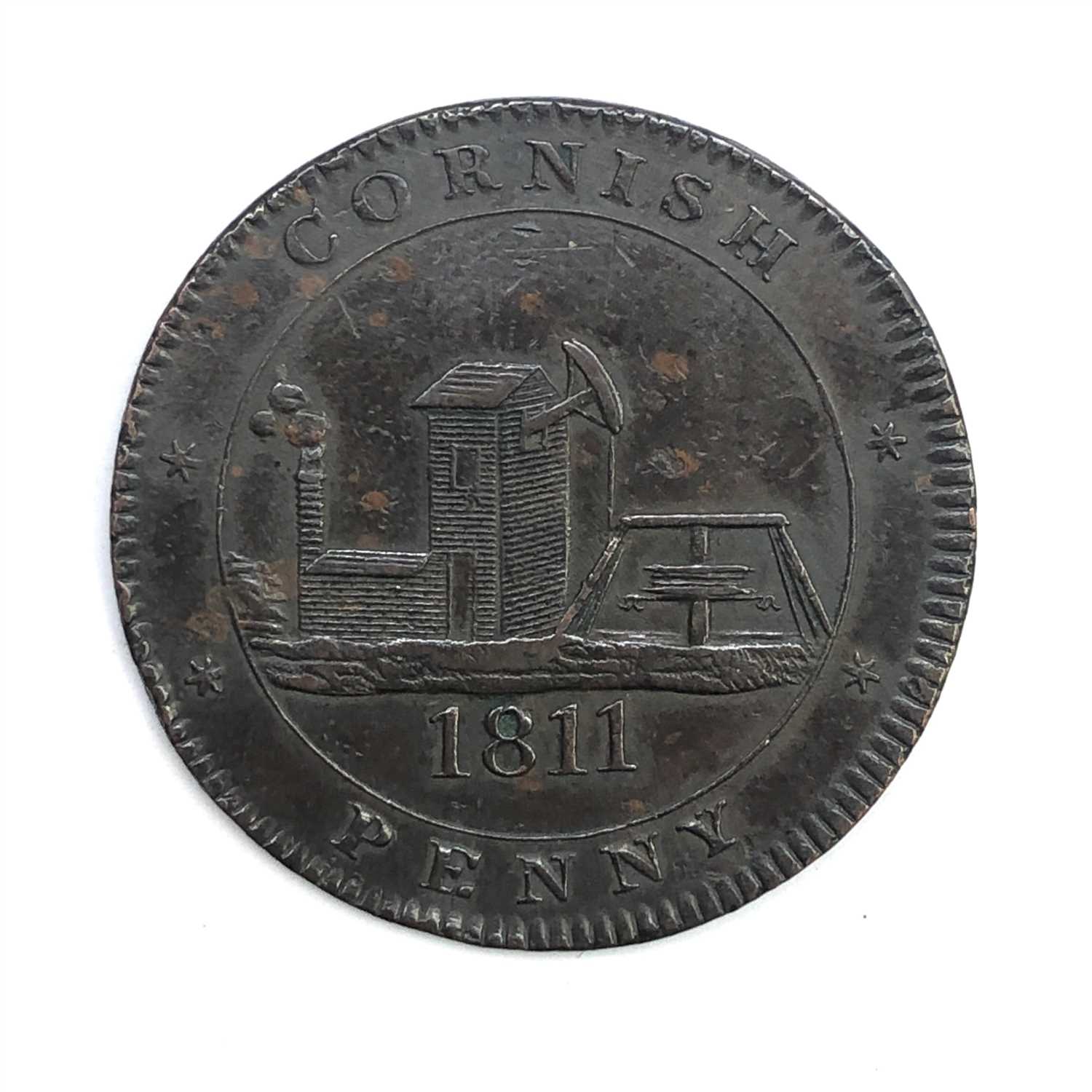 Lot 2679 - A Cornish fish, tin and copper token, 1811.