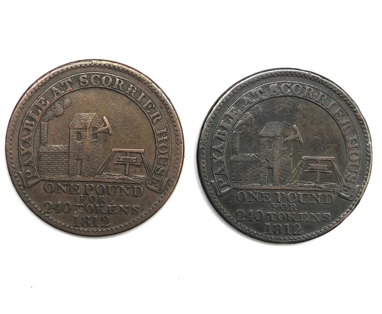 Lot 2680 - Two Cornish 1812 penny tokens, Scorrier.