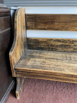 Lot 566 - A beech hall bench, circa 1900, height 82cm,...