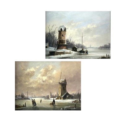 Lot 1198 - M JEFFRIES A pair of winter landscapes in the...