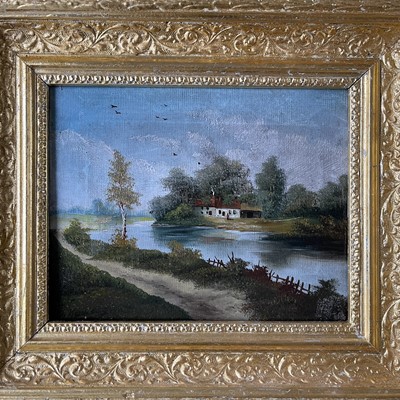 Lot 1417 - 20th Century School Riverside Cottages Oil on...