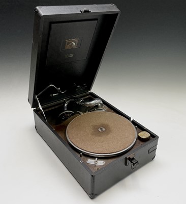 Lot 198 - An HMV portable gramophone, in black case,...