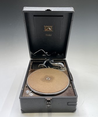 Lot 198 - An HMV portable gramophone, in black case,...