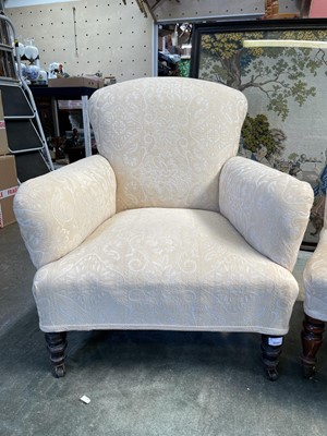 Lot 3031 - An Edwardian upholstered armchair on turned...