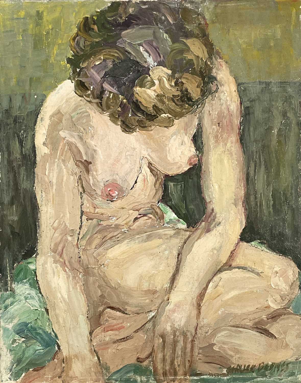 Lot 15 - Garlick BARNES (1891-1987) Seated Nude Oil on...