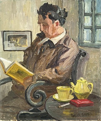 Lot 18 - Garlick BARNES (1891-1987) Man Reading Oil on...