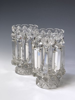 Lot 865 - A pair of cut glass lustre vases, circa 1900,...