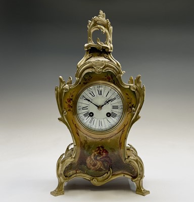 Lot 2904 - A French Vernis Martin style mantel clock,...