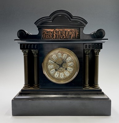 Lot 2910 - A black slate mantel clock, late 19th century,...