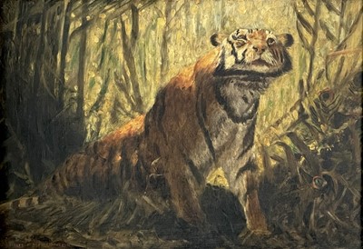 Lot 1231 - Charles FORBES-MATHESON The Tigers Lair Oil on...