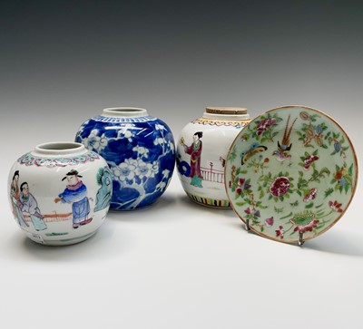 Lot 209 - Three Chinese porcelain ginger jars and a...