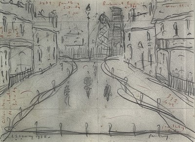 Lot 1111 - Lowry?? Street scene Pencil Numerous...