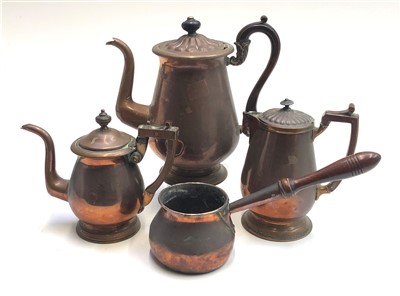 Lot 208 - Three copper coffee pots, 19th century, and a...