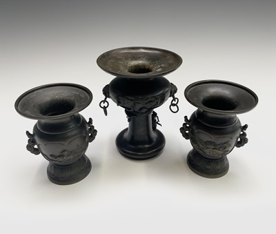 Lot 355 - A pair of Japanese bronze vases, Meiji Period,...