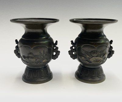 Lot 355 - A pair of Japanese bronze vases, Meiji Period,...