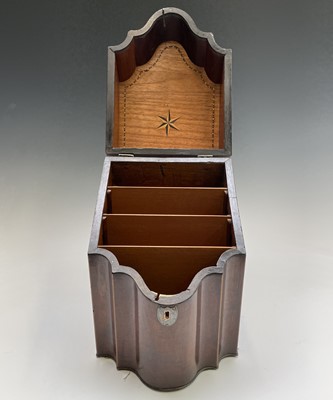 Lot 28 - A George III mahogany slope front knife box,...