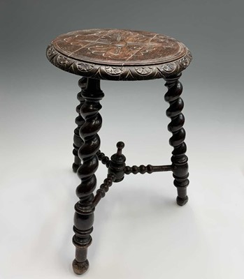 Lot 9 - A Victorian carved oak stool, with barley...