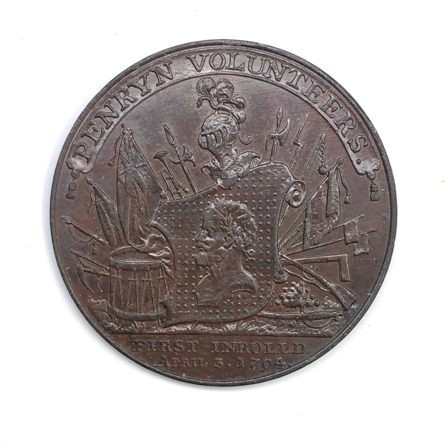 Lot 2649 - A Cornish Penryn Volunteers half penny, 1794,...