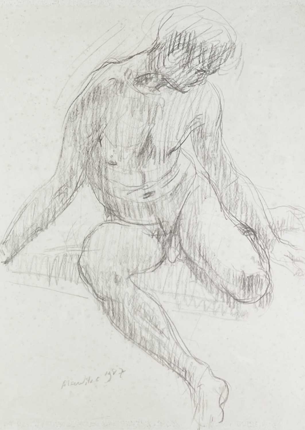 Lot 1042 - Alec WILES (1924) Seated Male Nude Charcoal...