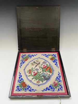 Lot 202 - A Chinese black lacquered silk traders box,...