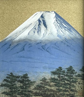 Lot 203 - A Japanese Gouache of Mount Fuji, signed, in...