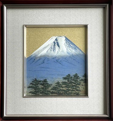 Lot 203 - A Japanese Gouache of Mount Fuji, signed, in...