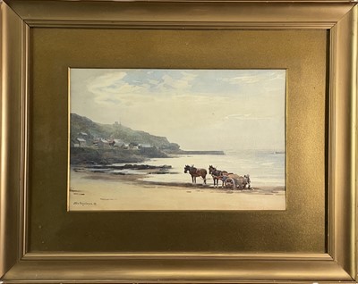 Lot 434 - John FARQUHARSON (1865-1931) Gathering Seaweed,...