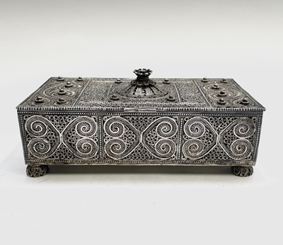 Lot 1020 - An Indian silver filigree rectangular box,...