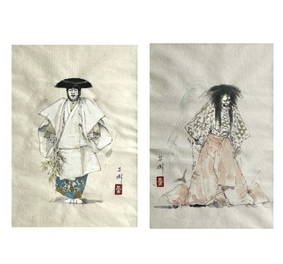 Lot 204 - Two Japanese pen and wash drawings depicting...