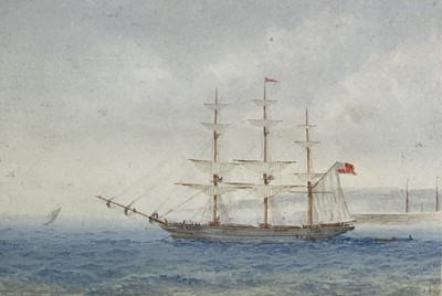 Lot 1132 - F. TUCKER Clipper at Anchor Watercolour Signed...