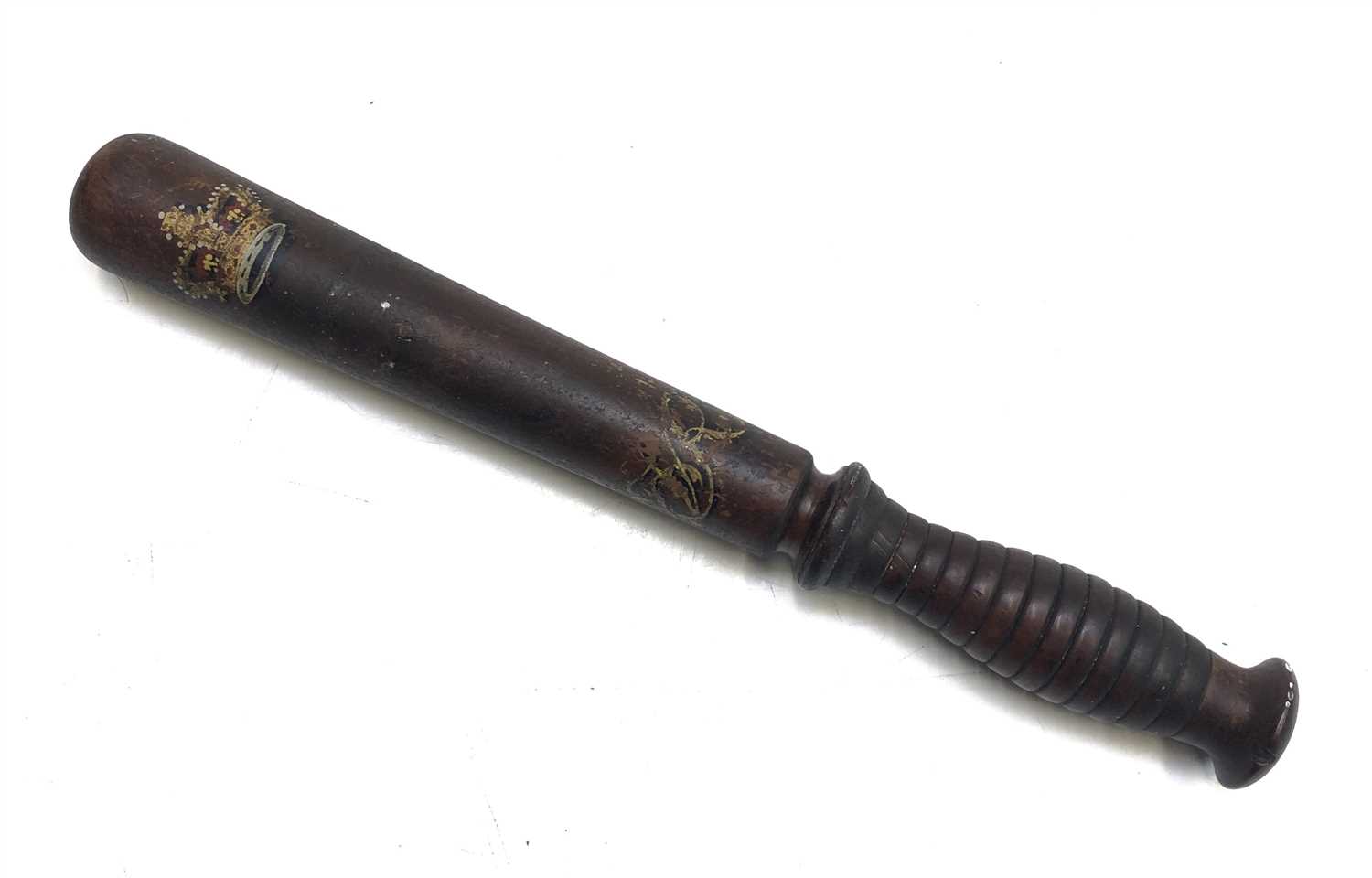 Lot 42 - A Victorian carved wooden truncheon, painted...