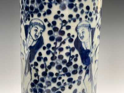Lot 54 - A large Chinese porcelain cylindrical blue and...