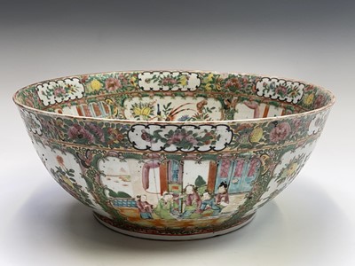 Lot 37 - A large Chinese Canton porcelain punch bowl,...