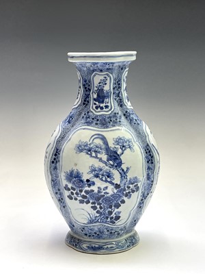 Lot 1 - A Chinese porcelain blue and white vase, six...